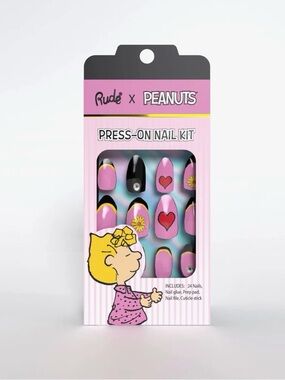RUDE Pink & Black Peanuts Press-On Nail Kit